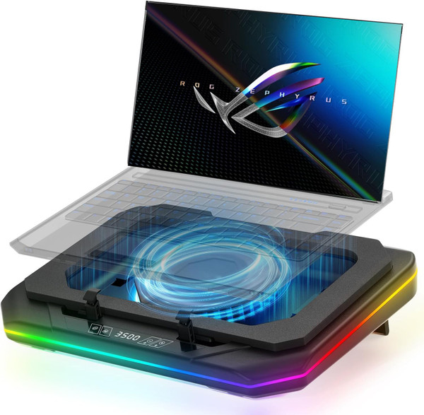Cooling Pad for Asus ROG Zephyrus G16 G14 G15 M16 M15 S S17 Zephyrus Duo 16 15 ROG Flow X16 Gaming Laptop,with Powerful Turbo Cooling Fan Can Fast Cooling CPU+GPU 40°C, 6 RGB Light Mode,Touch Start