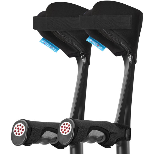 Antdvao Forearm Crutches Pads(x4 Units), Elastic Crutches Padding for The Elbow, for Open Cuff Crutches, Shock Resistant Increases Walking Comfort Forearm Crutch Pads (Black Kit) Without Crutches