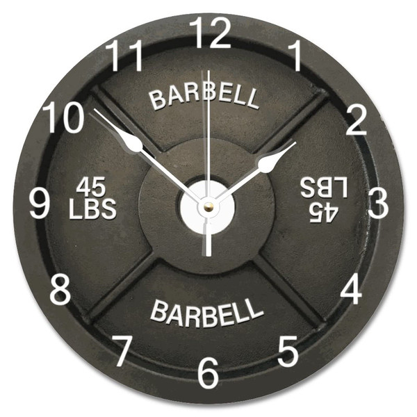 ArogGeld Barbell Design Wall Clock Gym Wooden Wall Clocks Battery Operated 10 Inch Barbell Weight Plate Fitness Wall Hanging Art Modern Home Gym Decor for Bedroom Living Room Kitchen School Office