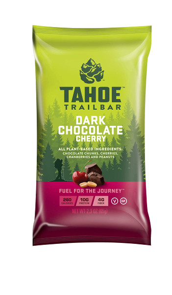Tahoe Trail Bar, Plant-Based Natural Energy Bar (2.3 Ounce Protein Bar, 12 Count) High Protein Non-GMO, Gluten-Free, Vegan Healthy Snacks - Dark Chocolate Cherry