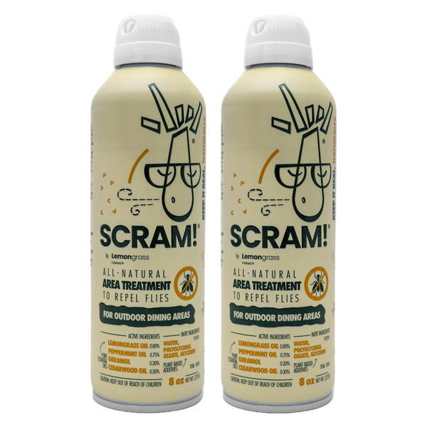 Lemongrass Farms Scram Outdoor Surface Spray | Create A No-Fly Zone | All Natural with Peppermint, Cedarwood, Geraniol, and Lemongrass Oil | DEET-Free | Twin Pack, 8oz Per Can, 16oz Total Lemongrass Farms Scram Outdoor Surface Spray | Create A No-Fly Zone | All Natural with Peppermint, Cedarwood, Geraniol, and Lemongrass Oil | DEET-Free | Twin Pack, 8oz Per Can, 16oz Total