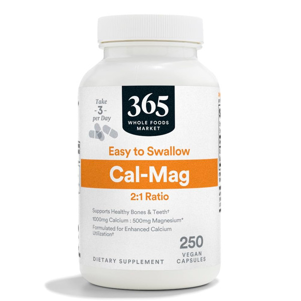 365 by Whole Foods Market, Cal-Mag 2:1 Ratio, Easy-to-Swallow Vegan Capsules, 250 Count