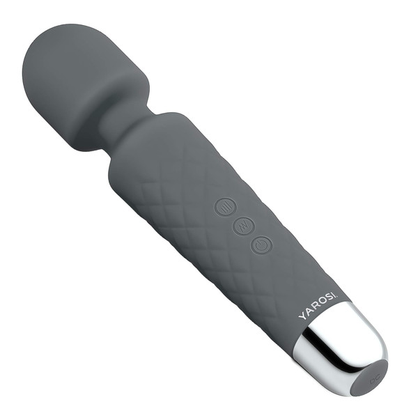Yarosi Personal Wand Massager Strongest Therapeutic Vibrating Power - Best Rated for Travel Gift - Magic Stress Away - Perfect for Muscle Aches and Sports Recovery - USB - Grey