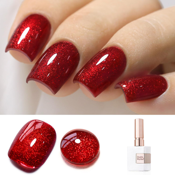 Double Rhythm 15ML Glitter Gel Polish Shimmer Reflective Holographic Color Magnetic for Nail Art Salon DIY at Home (Dark Red-B1155) Double Rhythm 15ML Glitter Gel Polish Shimmer Reflective Holographic Color Magnetic for Nail Art Salon DIY at Home (Dark Red-B1155)