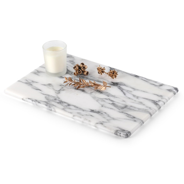 Koville Italian Natural Marble Cutting Board for Kitchen Pastry Bread Macaron Display, 12" x 8" Real Stone Slab Marble Cheese Board for Counter, Bathroom Perfume Tray Candle Plate (Arabescato)