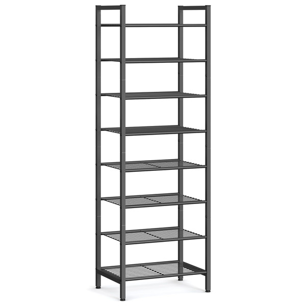 SONGMICS Narrow Shoe Rack, Sturdy 8 Tier Metal Tall Shoe Rack Shelf, Slim Shoe Storage Organizer for Closet Entryway Small Spaces, Vertical Shoe Stand Tower for 18 Pairs Shoes, Easy Assembly, Black