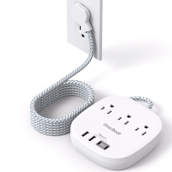 10Ft Flat Plug Power Strip, Ultra Thin Extension Cord - 3 Outlets 4 USB Ports (2 USB C) Desktop Charging Station, Cruise Ship Power Strip with No Surge Protection for Travel, Dorm Room Essentials