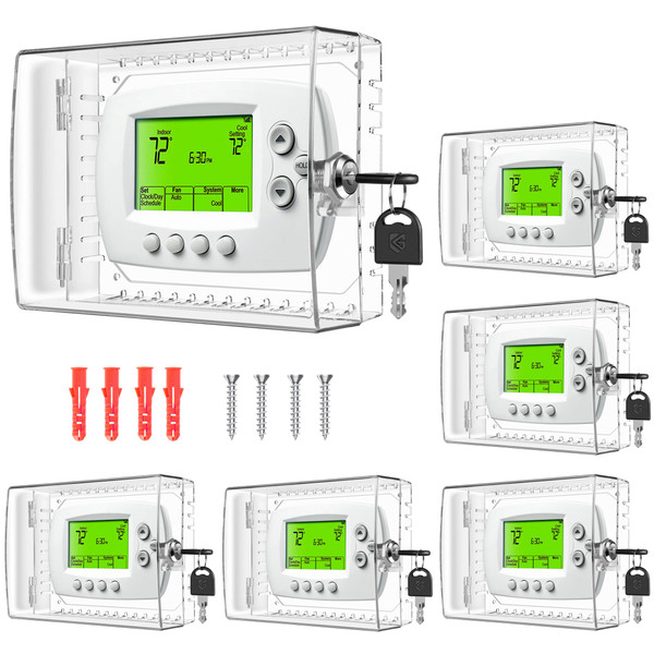 TRJ 6 PCS Large Thermostat Lock Box with Key - Clear Cover for AC on Wall - Lockable Box Fits 4" Hx6 W or Smaller