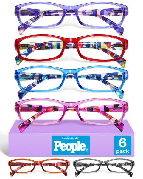 Gaoye 1.5 Reading Glasses for Women, 6 pack Fashion Readers for Women Spring Hinge Eye Glasses, Blue Light Reading Glasses