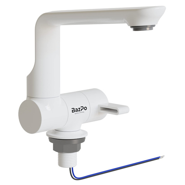 Bazpo 12V Water Tap with Microswitch | RV Kitchen Faucet Solid Brass (5 BAR) | 12 Volt Electric Tap with Switch | Boat, Camping Sink Faucet Rotatable | RV Accessory (White)