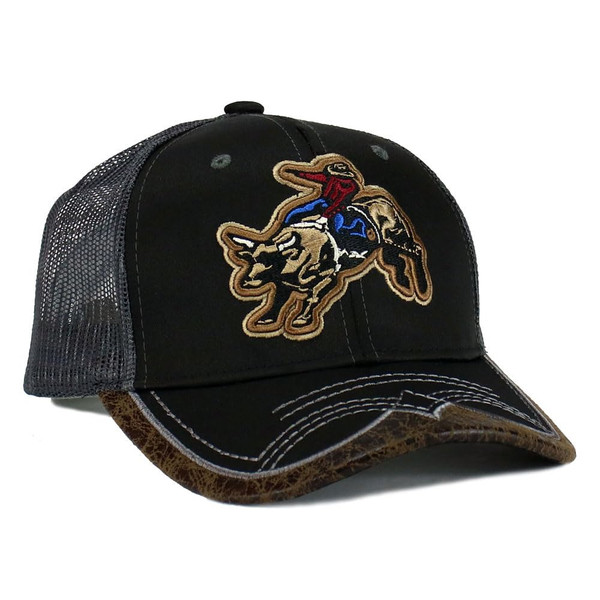 Rodeo Cowboy Hat Bull Rider/Horse Western Trucker Mesh Snapback Baseball Cap (Cowboy Bull Rider - Black)