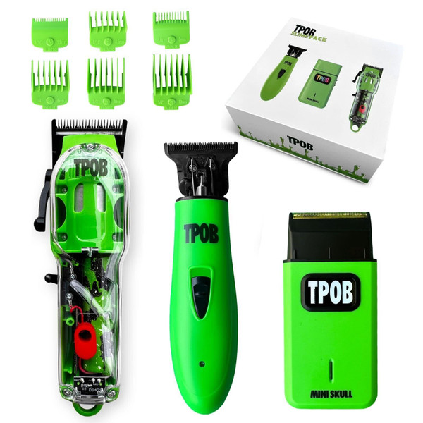 TPOB Slime 2 Barber Hair Clippers Trimmer Shaver Set for Men with Matte Green Case and X Fade Blade