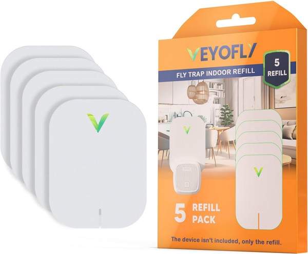 VEYOFLY Gnat Traps for House Indoor Refill, Fly Trap Indoor, Fruit Fly Traps for Indoors, Fly Catcher Indoor, Fly Trap, Plug in Catch for Fruit Flies, Moths, Gnats, Mosquito Trap (Pack of 5 Refills)