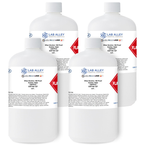 Ethanol 190 Proof (95%) Non-Denatured Alcohol, USP/FCC Food Grade, Kosher-1 GAL(Sold as 4 Quart)