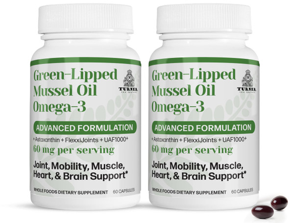 TURNER New Zealand Green Lipped Omega-3 Mussel Oil, 53x Higher Potency with UAF1000+ Super Antioxidant, No Fishy Aftertaste, 2 Bottles, 120 Softgels TURNER New Zealand Green Lipped Omega-3 Mussel Oil, 53x Higher Potency with UAF1000+ Super Antioxidant, No Fishy Aftertaste, 2 Bottles, 120 Softgels