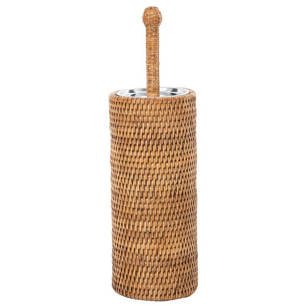La Jolla Decorative Rattan Toilet Brush Set Honey Brown Handwoven Toilet Brush & Holder with Removable Cup & Lid Hygienic Odor-Free Design - 4.5" x 15.5" Size