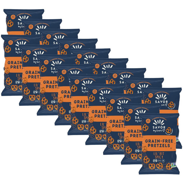 Savor by Suzie Gluten-Free Pretzels – Non-GMO, Grain Free, Vegan, Paleo, Keto & Nut-Free Pretzel Snack Packs, Low Carb, Clean Ingredients - Lil' Bit Spicy - 18 Count