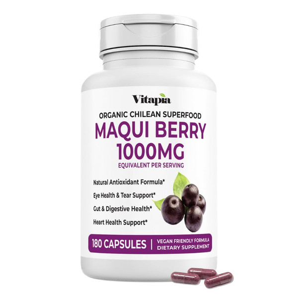 Vitapia Maqui Berry 1000mg - Maqui Berry Powder Supplement - Vegan Friendly, Non-GMO and Gluten-Free - 180 Veggie Capsules Vitapia Maqui Berry 1000mg - Maqui Berry Powder Supplement - Vegan Friendly, Non-GMO and Gluten-Free - 180 Veggie Capsules