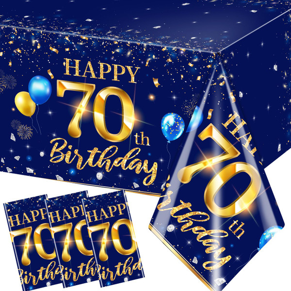 GREHUMOR 70th Birthday Decorations Men-3 Pack 70 th Birth Day Tablecloth Navy and Blue Happy 70th Birthday Decorations Rectangular Table Cover Party Supplies for Men Women