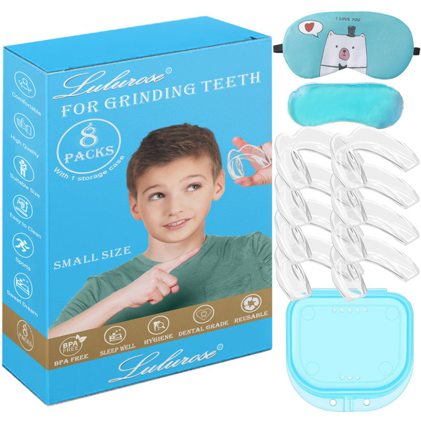 Kids Night Guard for Teeth Grinding, 8 Pack Moldable Night Guard for Clenching Teeth | Comfortable Guard | Including Hygiene Case and Gel Ice Pack