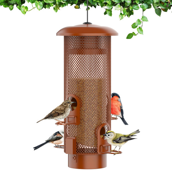 Metal Squirrel Proof Bird Feeder,Bird Feeders for Outdoors,Weight Activated Squirrel Proof Wild Bird Feeders with Finch Cardinal Chickadee,Large Capacity,Weatherproof and Durable,Reddish Brown Metal Squirrel Proof Bird Feeder,Bird Feeders for Outdoors,Weight Activated Squirrel Proof Wild Bird Feeders with Finch Cardinal Chickadee,Large Capacity,Weatherproof and Durable,Reddish Brown