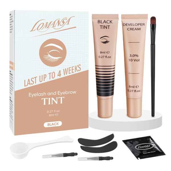 Lomansa Lash Tint Kit Instant Black Eyelash Dye and Brow Tint 8ml Easy to Use with Natural Results for Beginner Salon Beauty