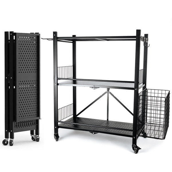 London & Byrd - No Assembly - Home Gym Storage Rack. Steel Construction, Heavy Duty Wheels, with Basket and Hooks. Great for Home Gym Equipment, Yoga mats, Kettlebells, and Small Dumbbell Storage.