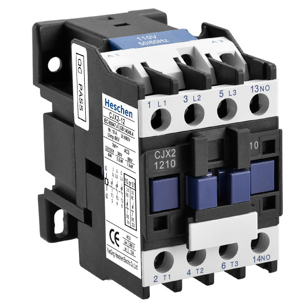 Heschen AC Contactor, CJX2-1210, 110V 50/60Hz Coil, 3P, 3 Pole, Normally Open, Ie 12A, Ue 380V