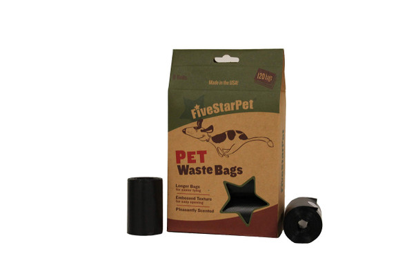 Five Star Pet 9" x 14.25" Made in USA Easy Open Poop Bags Dog Waste Bags, 8 Refill Rolls, 120 Bags