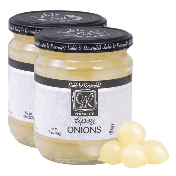 Sable & Rosenfeld Vermouth Tipsy Onions, 10.9 oz (Pack of 2), Gourmet Pickled Silverskin Cocktail Onions in Jar, Kosher, Gluten-Free Martini Garnish