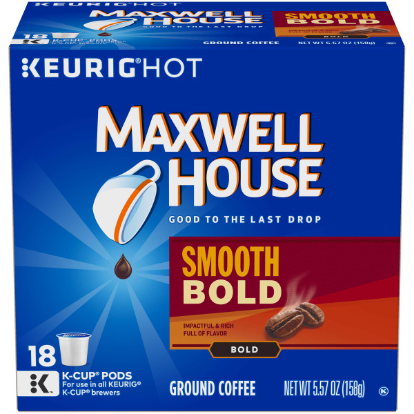 Maxwell House Smooth Bold Dark Roast K-Cup Coffee Pods (72 Pods, 4 Packs of 18)