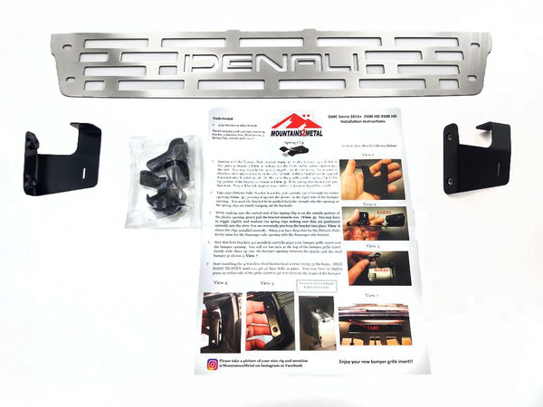 Mountains2Metal Bumper Grille Insert Brushed Stainless DENALI Edition Compatible with 2015-2019 GMC Sierra 2500 3500 HD M2M #700-130-3