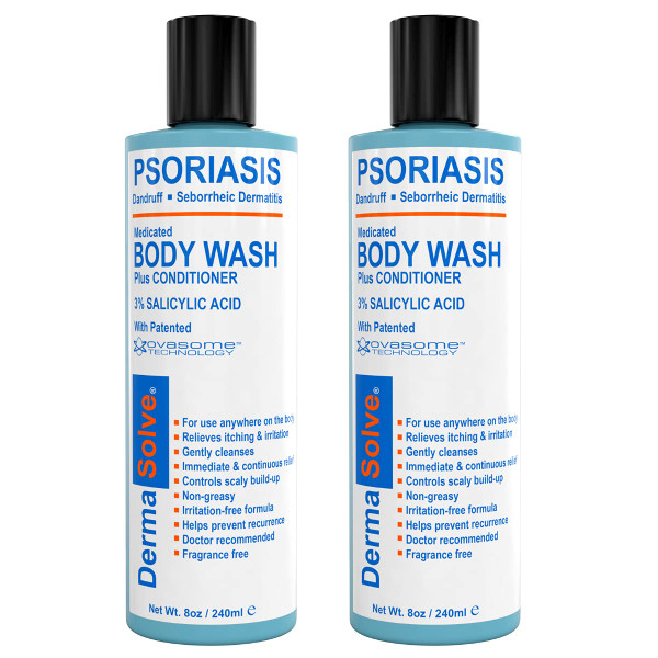 Dermasolve Medicated Psoriasis Body Wash - 2-Pack (8.0 oz each) - Proven to Provide Relief from Psoriasis, Eczema & Seborrheic Dermatitis, Doctor Recommended for Dry, Itchy, Red, Flaky, Scaly Skin