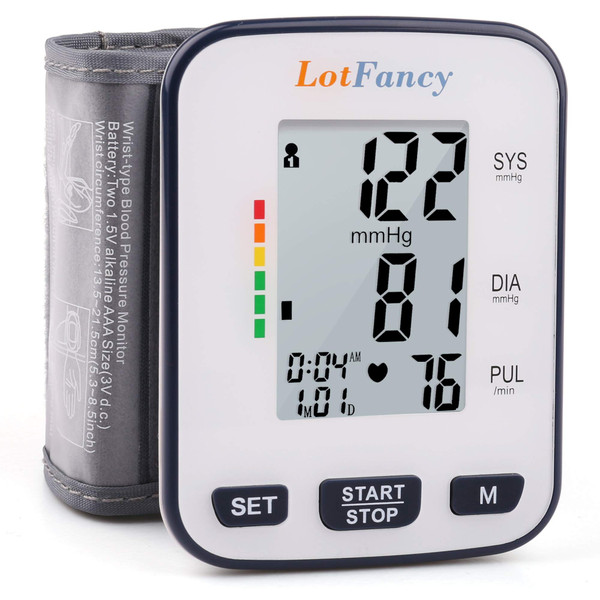 LotFancy Wrist Blood Pressure Monitor for Home Use, Automatic Blood Pressure Machine Adjustable Wrist Cuff 5.3”-8.5” Digital BP Machine with LCD Display, 120 Memory, 2 User, with Carrying Case