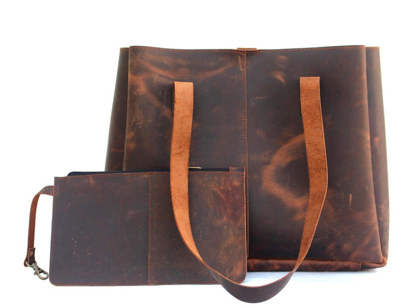 Genuine Soft Buffalo Leather Tote Bag Elegant Shopper Shoulder Bags by Lust Leather Rustic Brown