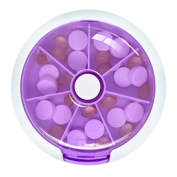 Pill Cases Weekly INVODA Pill Organizer 7 Day 3 Times Medicine Pill Dispenser Push Button Rotate Pill Planner with 7 Compartments (Purple)