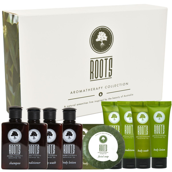 ROOTS AROMATHERAPY Travel+Essentials Shampoo and Conditioner Sets Body Wash Lotion & Soap,Guest Bathroom Essentials Toiletries Kit Bulk Mini Set Kits Sulfate Free Toiletry (10 Count)