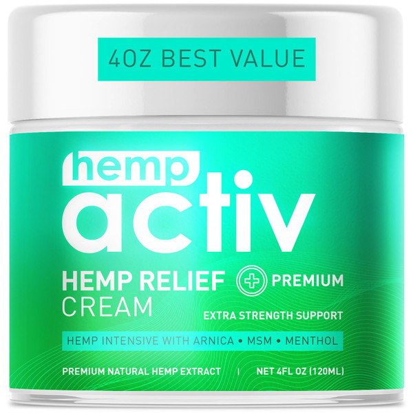 HEMPACTIV Cooling Hemp Cream – Menthol, MSM & Arnica – Fast-Absorbing, Non-Greasy Formula for Muscles & Joints – 4oz Best-Value Size
