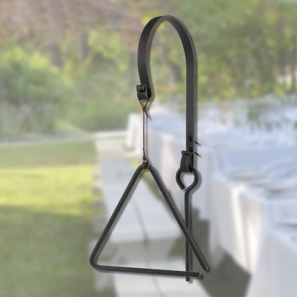 9-inch Triangle Dinner Bell with Hanger & Call Striker Ringer Outdoor Bell Wall Mounted Bell Metal Bell Wrought Iron Country Bell for Home Barn School Church Playground Chuck Wagon Decor