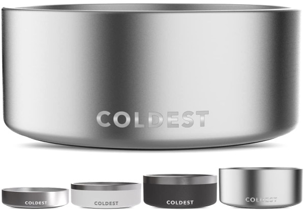 Coldest Dog Bowl - Anti Rust Metal, Non Slip, 3 Layers Insulated Stainless Steel Dog Bowls - Spill Proof & Heavy Duty - Water Bowl for Dogs, Cats, Dish Washer Safe (100 oz,Polished Stainless Steel)