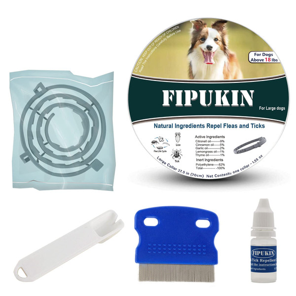 Natural & Safe Flea and Tick Collar for Large Dogs,Safe and Effective Flea and Tick Repellent, 8 Months Protection, Waterproof, Free Comb and Tick Removal Tool, Flea Repellent Drops, 27.5 inch,1-Pack