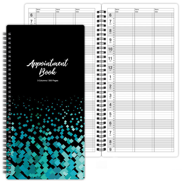 Appointment Book – Undated Salon Appointment Book, Daily＆Hourly Schedule Book with 200 Pages, 6 AM - 9 PM, 15 Minute Intervals Day Planner, 6’’ x 11.5’’, 3 Column, Twin-Wire Binding, Hardcover