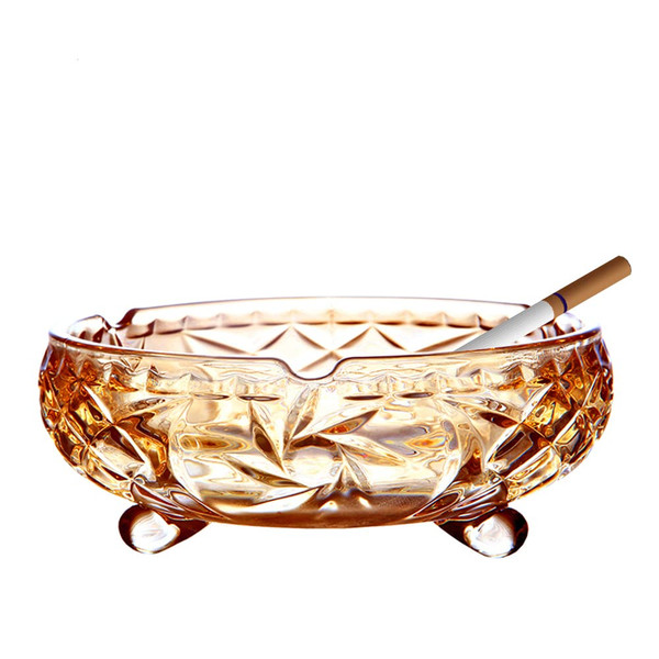 Glass Cool Ashtray Crystal Cigar Ash Tray Sets for Cigarettes Outdoor Ashtrays for Patio Smokeless Aashtrays for Weed Cute Ashtray for Home Office Indoor Decoration (amber, medium)