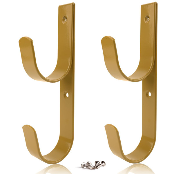 MENG ZHI AO 2 PCS Set Wide Pool Pole Hangers Heavy Duty Aluminium Holder Hooks with Screws Perfect Hook Holders for Telescopic Poles,Skimmers,Nets Brushes,Vacuum Hose Etc (Brown)