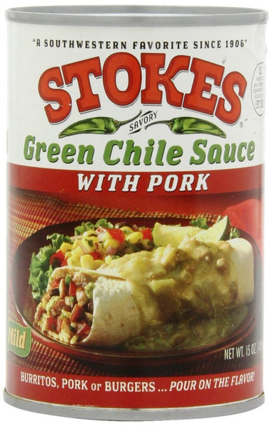 Stokes Green Chile Sauce with Pork, 3 Pack of 15 Ounce