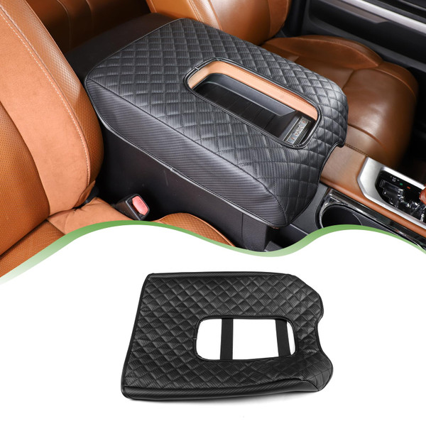 LLKUANG Car Center Console Armrest Cover Pad Fit for Toyota Tundra 2007-2021 Waterproof Leather Seat Armrest Box Cushion Pad Protector (Carbon Fiber Texture)