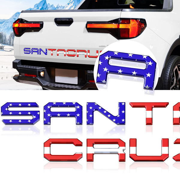 Tailgate Inserts Letters Compatible for 2022 2023 2024 2025 Santa Cruz 3D Raised & Strong Adhesive Decals Letters Rear Emblem Decal Sticker Compatible for Santa Cruz Accessories-American Flag