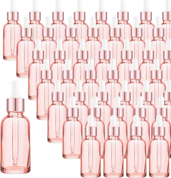 Easeen 48 Pack 2oz Rose Glass Dropper Bottles, Eye Dropper Bottles with Glass Droppers for Essential Oils, Perfumes (60ml, Rose Pink)