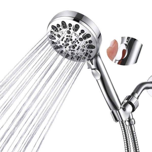 Iopsk Shower Head with Handheld 7 Spray Combo,Hand Held Showerhead with On/Off Switch,High Pressure Detachable Shower Heads with 60" Long Hose (Chrome)