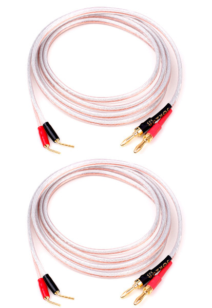 JORZOR 2 Pack Pin Type Plug to Banana Male Plug Speaker Cable，Audiophile 14 AWG OFC Speaker Wire(2M(6.6FT), 2 pin to 2 Banana Plug)